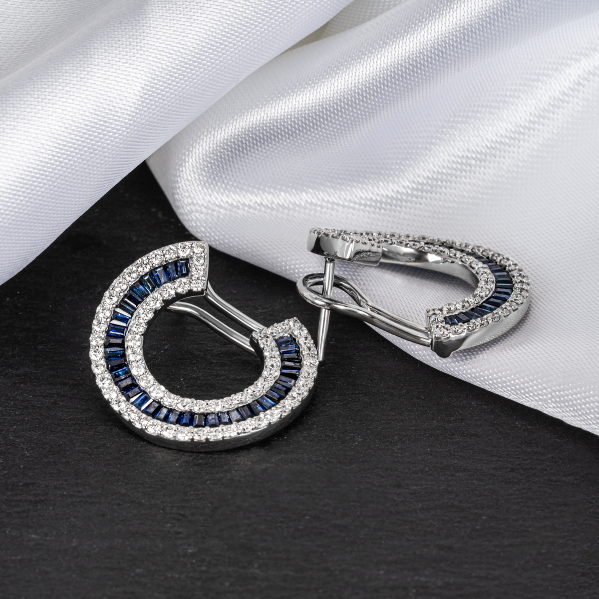 White Gold Sapphire & Diamond Earrings